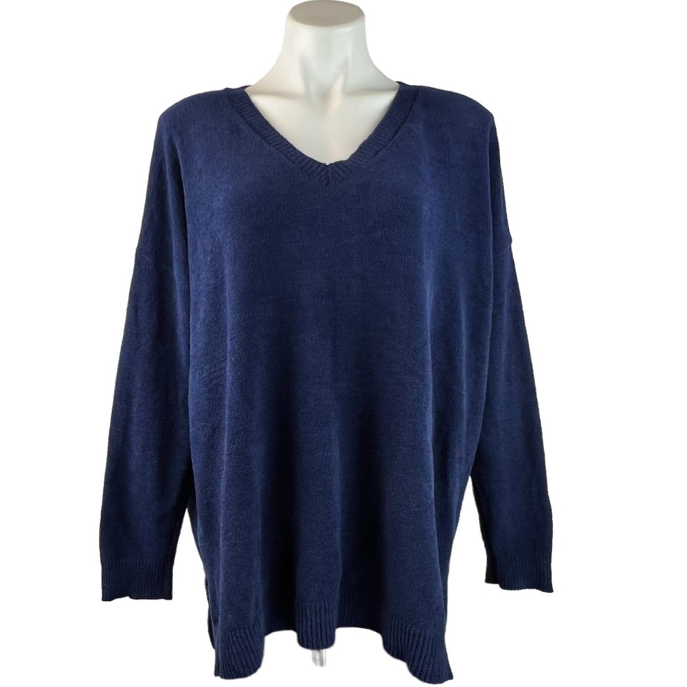 LAURIE FELT Soft Chenille V-neck Sweater 1X Purple Blue